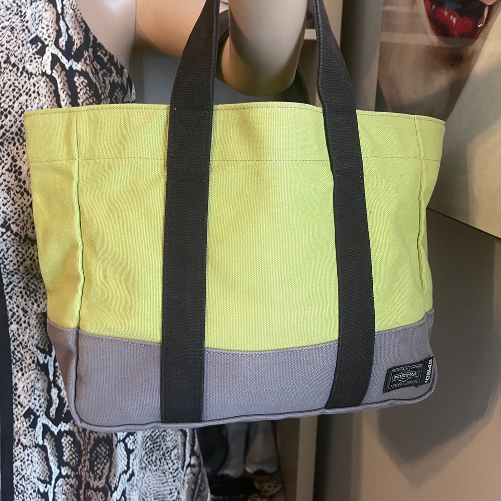 Porter Yoshida G1950 x Porter Two-Tone Canvas Green Grey Vintage Tote Bag UNISEX